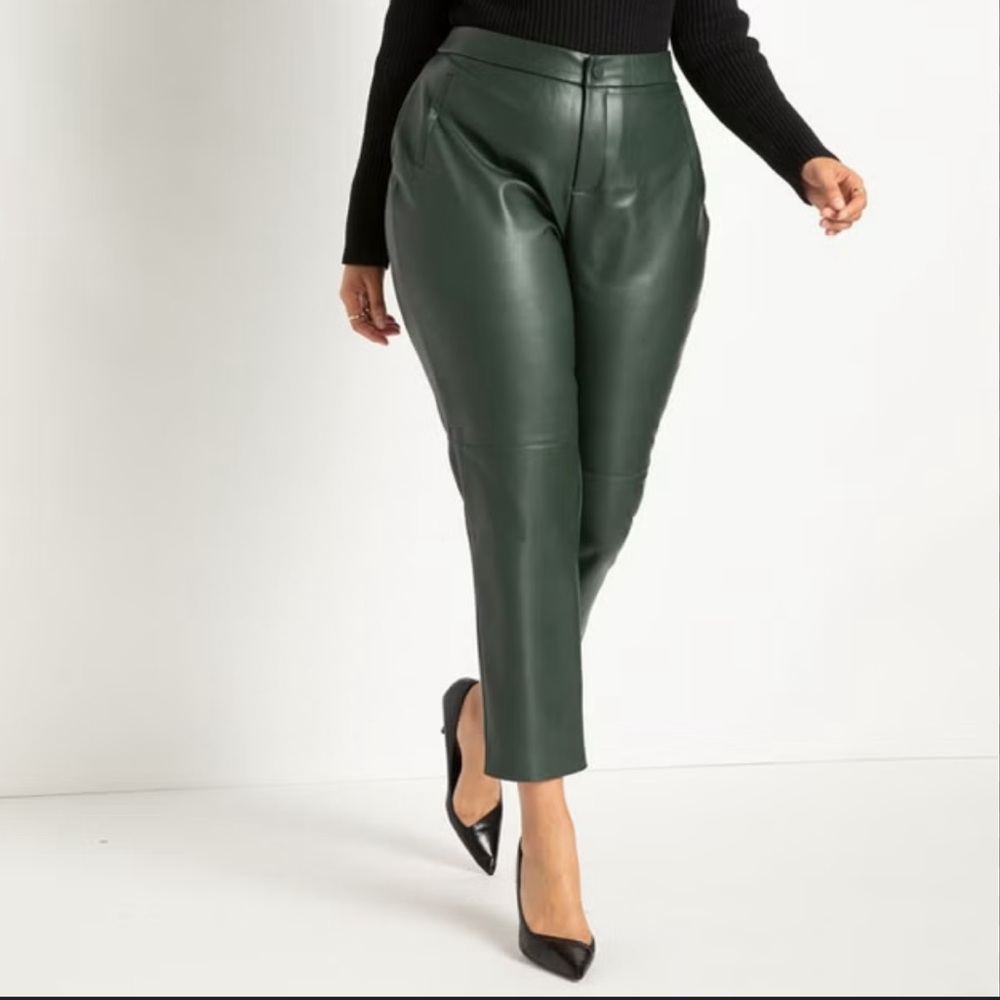 Eloquii Forest Green Faux‎ Leather Cropped Pants